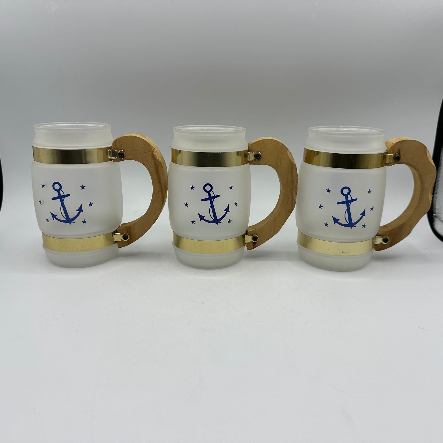 Siesta Ware Nautical Anchor Frosted Mugs with Wood Handles, Set of 6