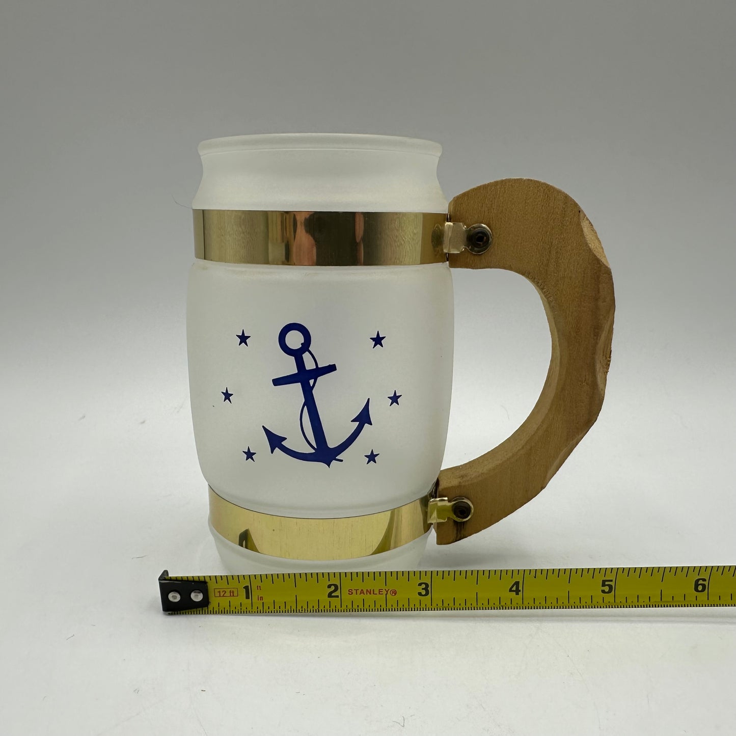 Siesta Ware Nautical Anchor Frosted Mugs with Wood Handles, Set of 6