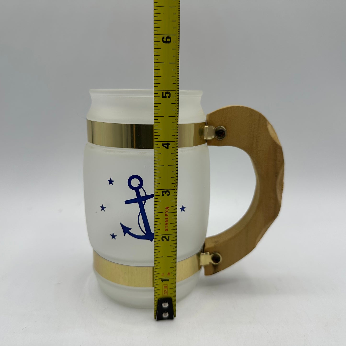 Siesta Ware Nautical Anchor Frosted Mugs with Wood Handles, Set of 6