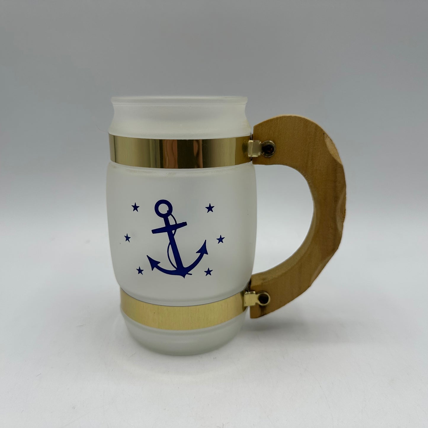 Siesta Ware Nautical Anchor Frosted Mugs with Wood Handles, Set of 6
