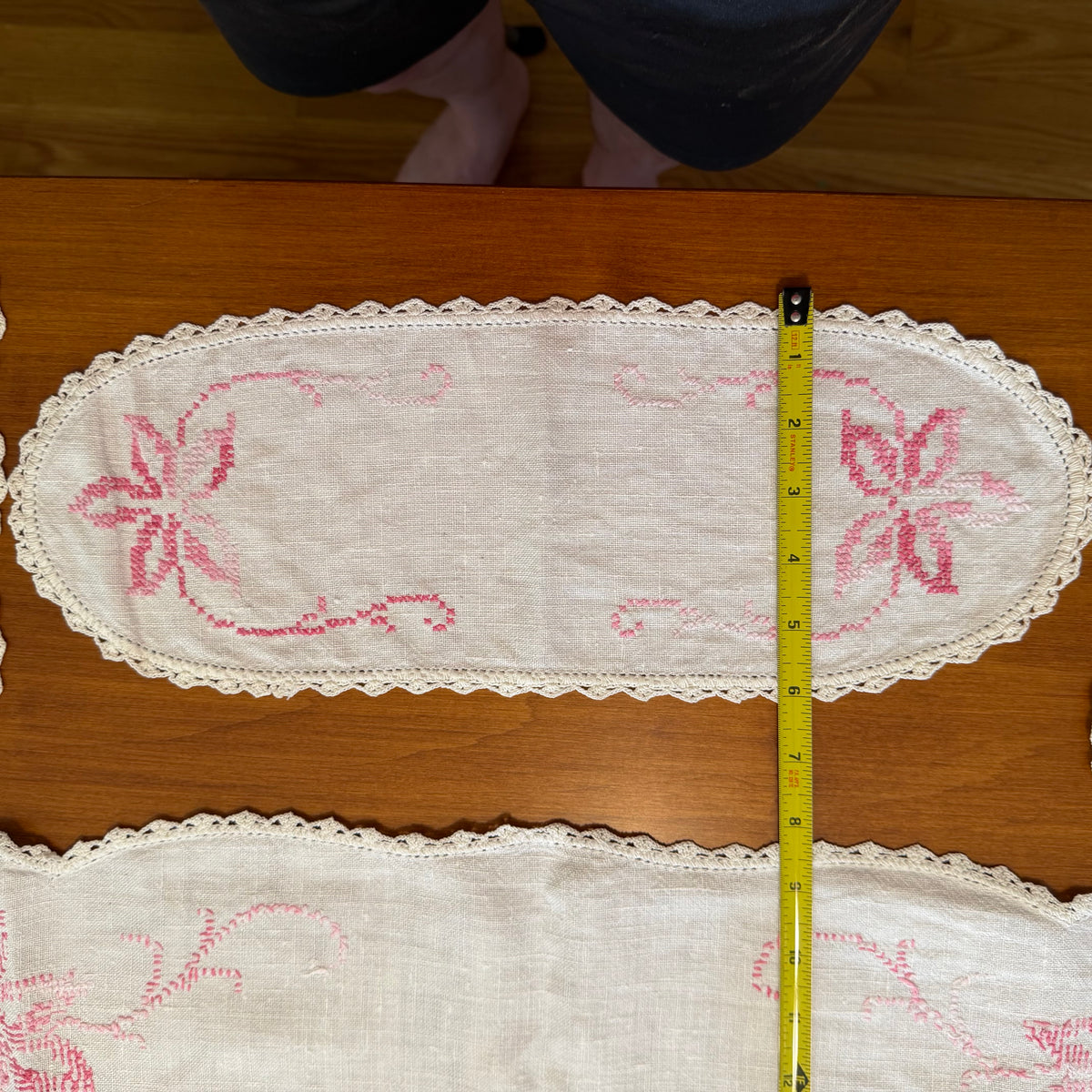 Embroidered Table Runner/Scarf Set, Pink Floral