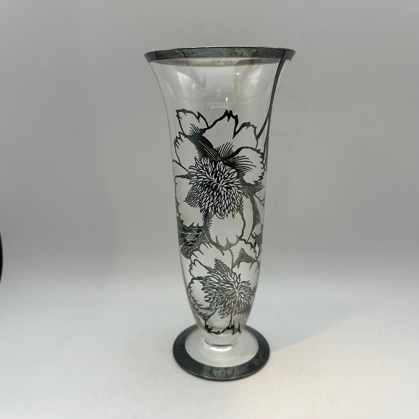 Rockwell Silver Overlay Glass Vase With Frosted Flowers