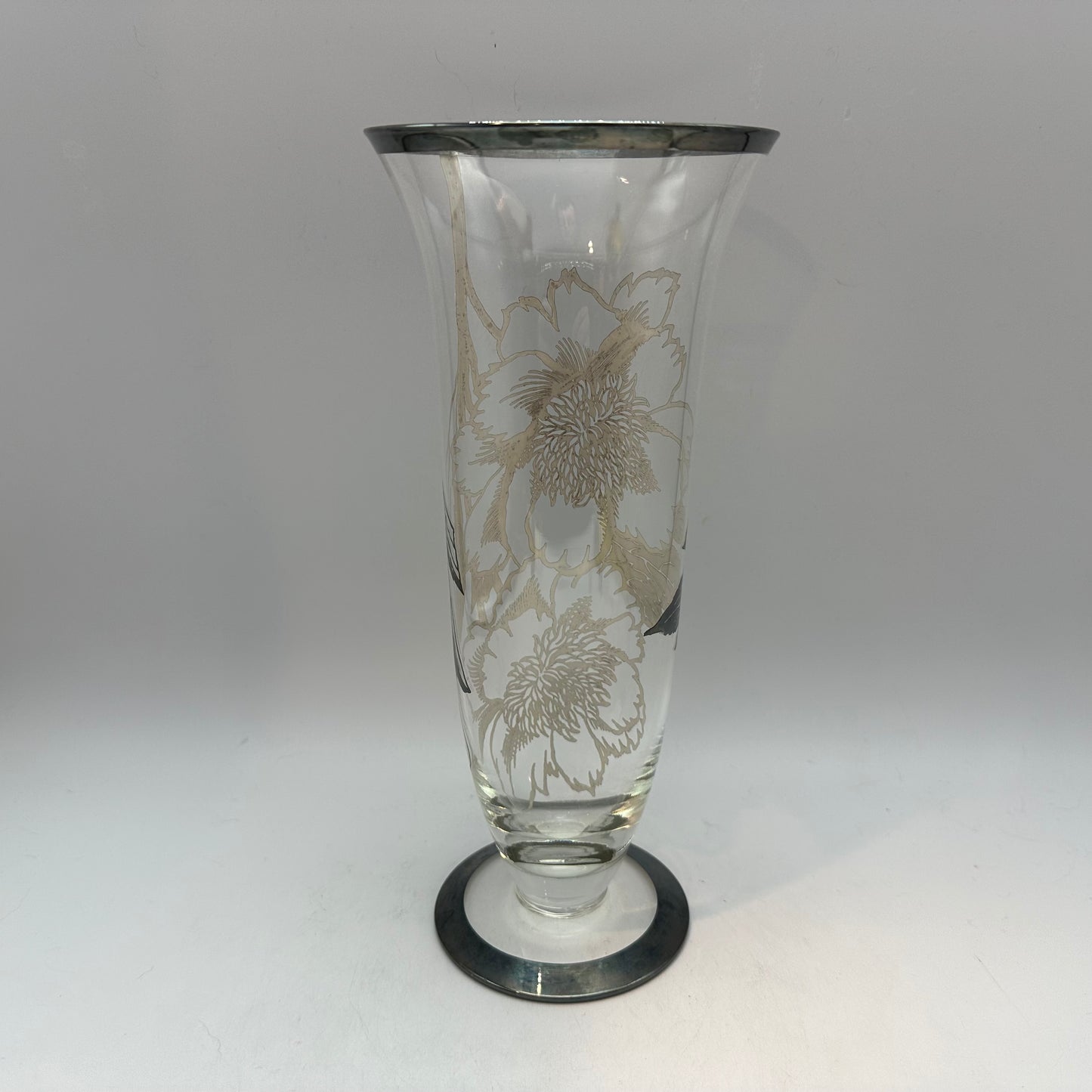 Rockwell Silver Overlay Glass Vase With Frosted Flowers