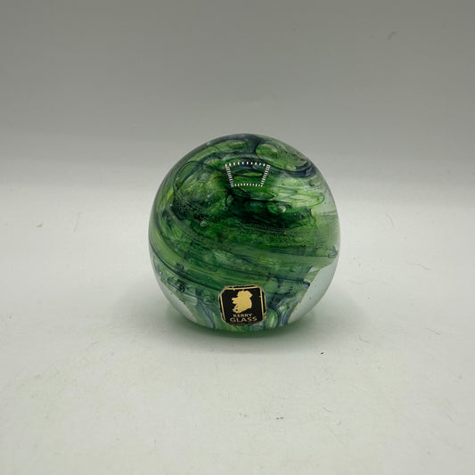 Klarney Glass Green Swirls Handblown Paperweight, Ireland