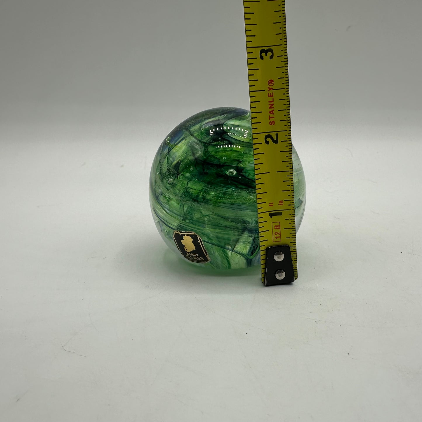 Klarney Glass Green Swirls Handblown Paperweight, Ireland