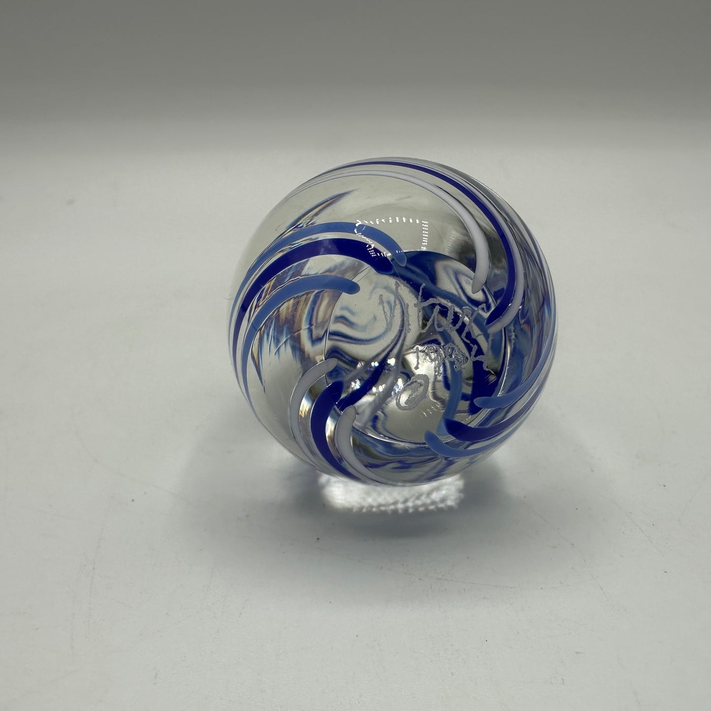 Virtex Swirled Blue and Gray Lined Paperweight