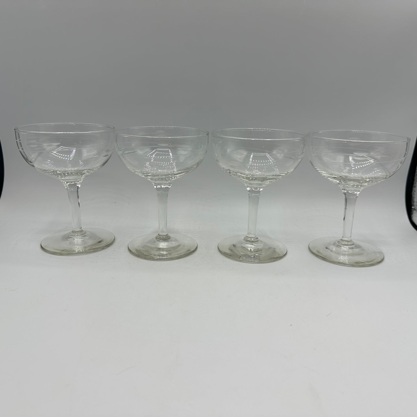 Etched Champagne Glasses, Set of 4