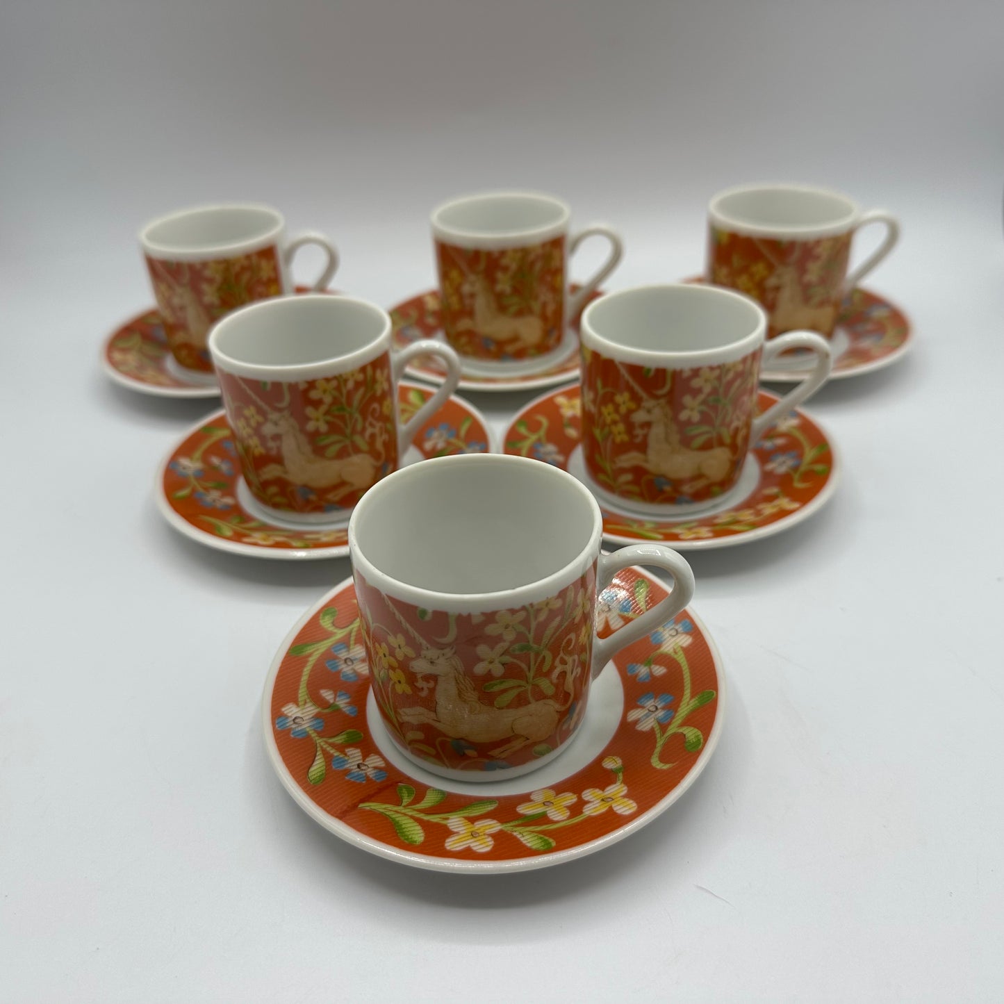 Seymour Mann Hunt of the Unicorn Demitasse Cups and Saucers, Set of 6