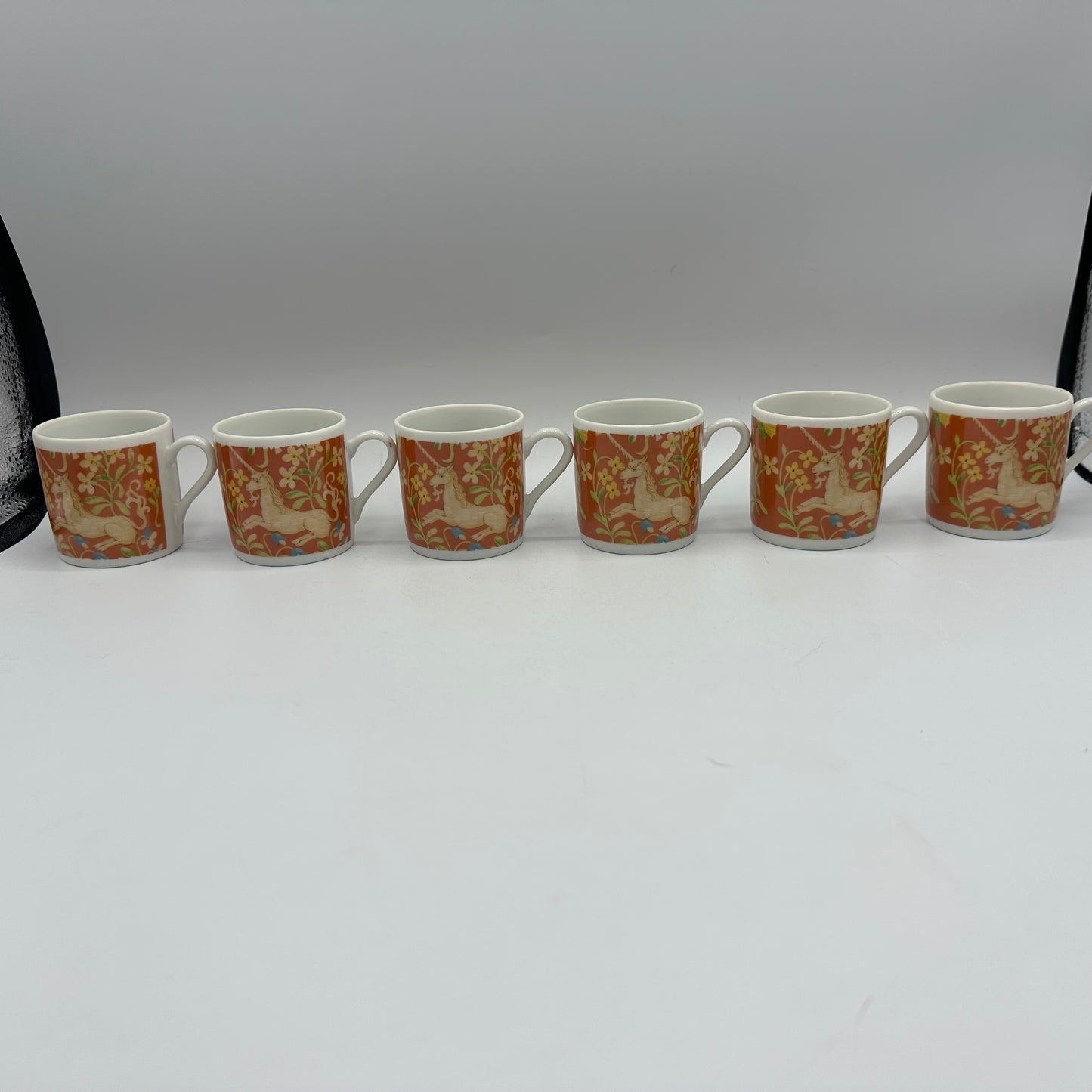 Seymour Mann Hunt of the Unicorn Demitasse Cups and Saucers, Set of 6