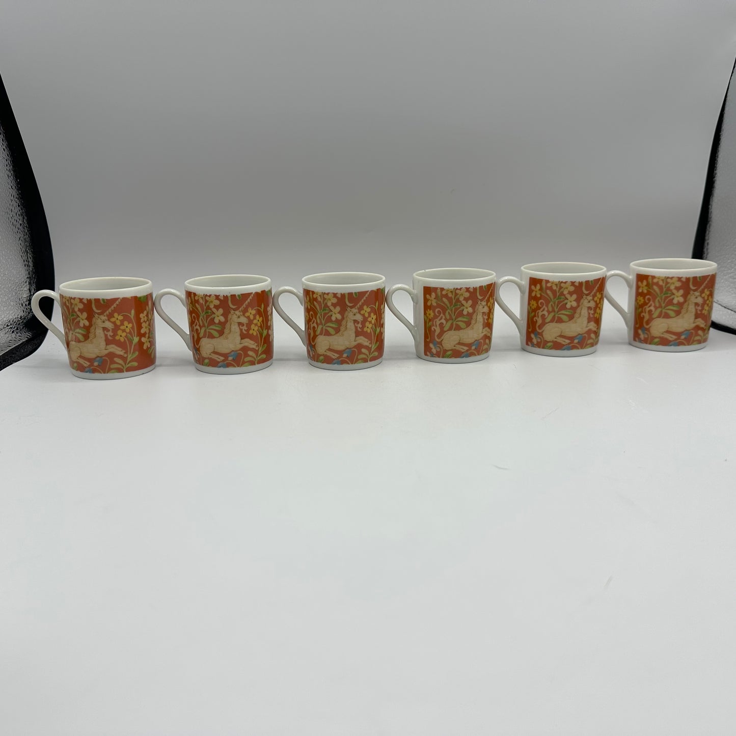 Seymour Mann Hunt of the Unicorn Demitasse Cups and Saucers, Set of 6