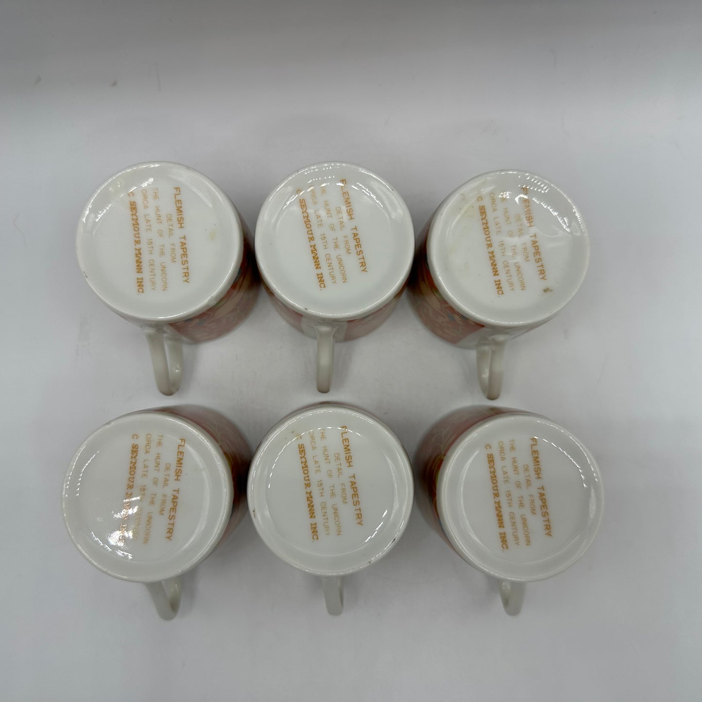 Seymour Mann Hunt of the Unicorn Demitasse Cups and Saucers, Set of 6
