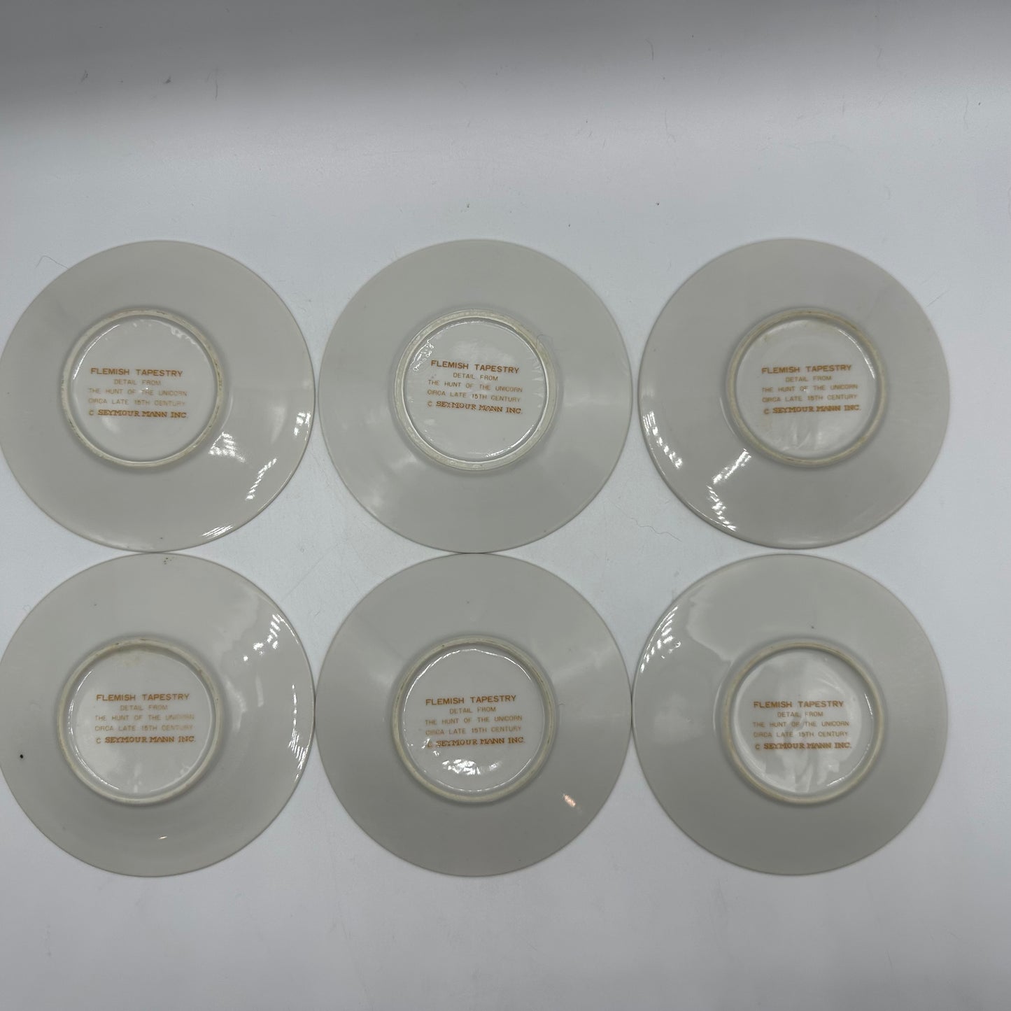 Seymour Mann Hunt of the Unicorn Demitasse Cups and Saucers, Set of 6