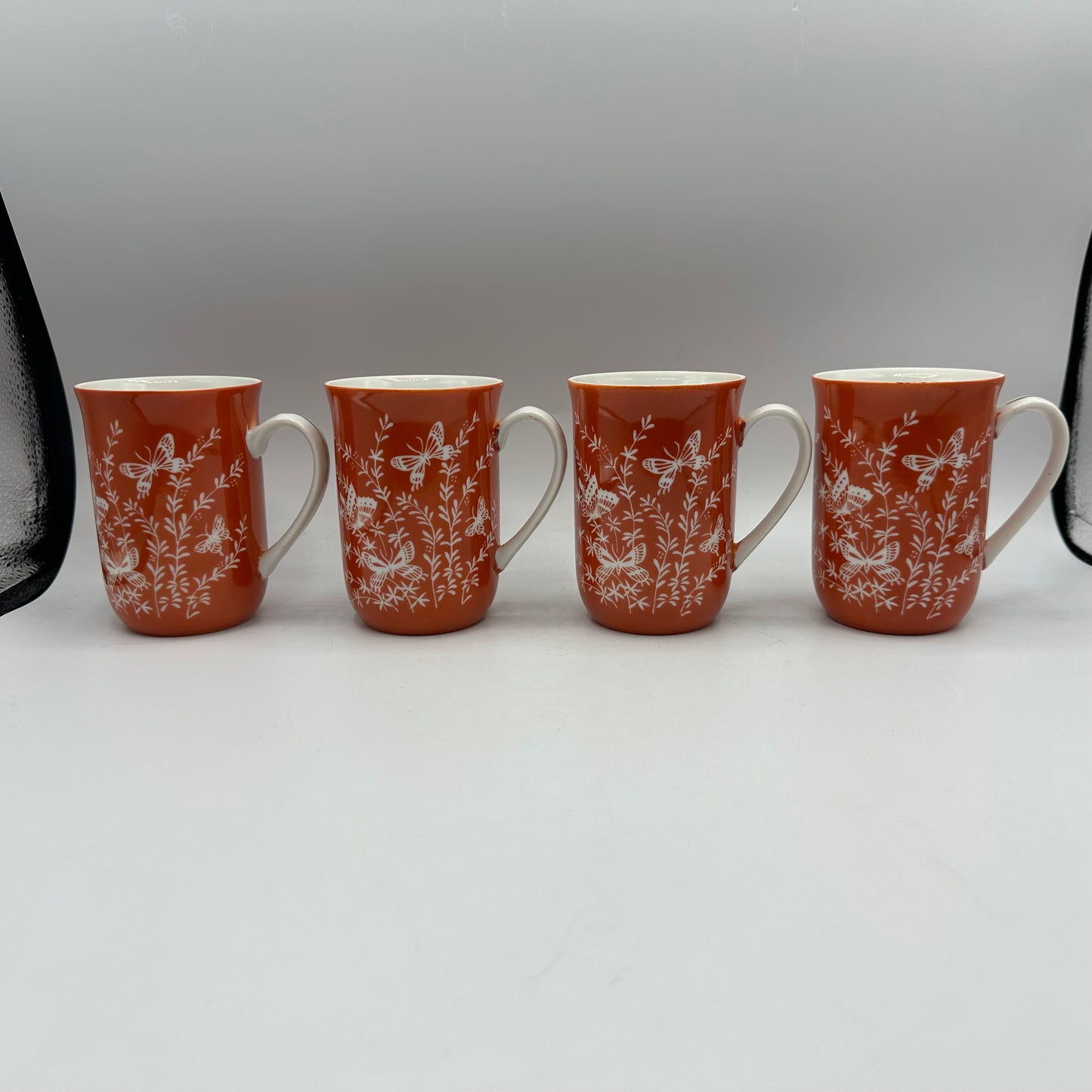 Les Papillones By Shafford Mugs With Butterflies Orange, Set of 4