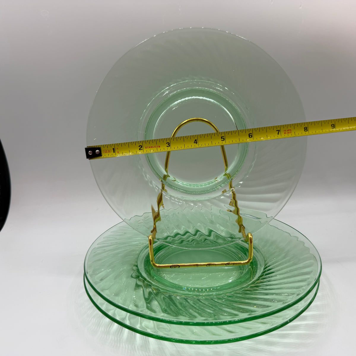 Uranium Depression Glass Swirl 8" Luncheon Plates, Set of 3