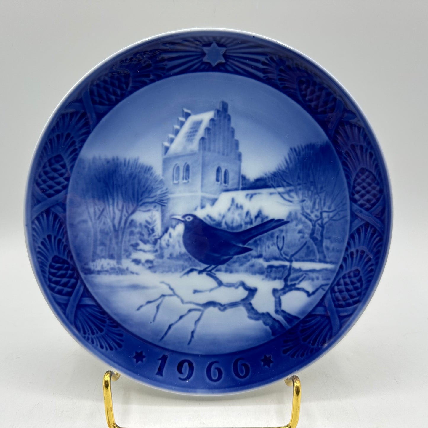 Royal Copenhagen Kai Lange Christmas Plate 1966 Black Bird at Christmas Time