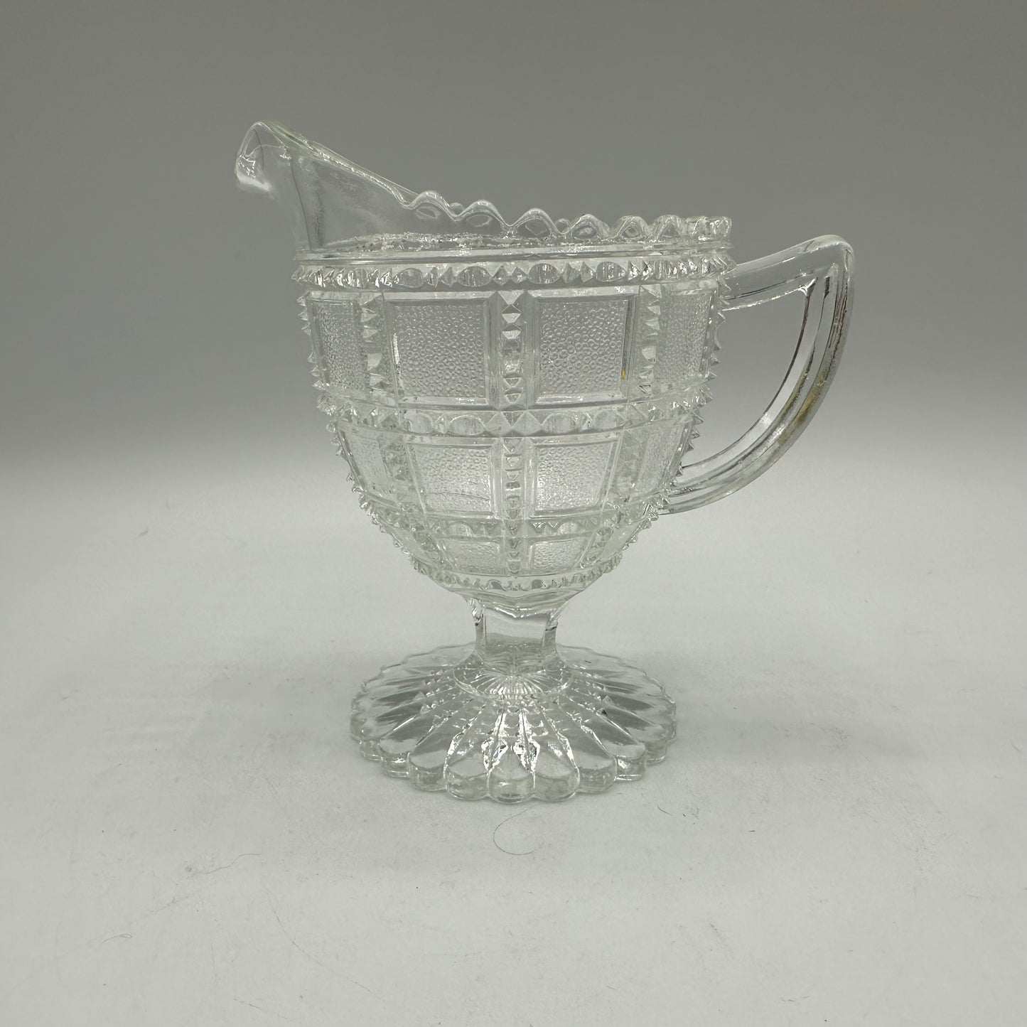 Imperial Glass Footed Creamer, Beaded Block Pattern, Clear