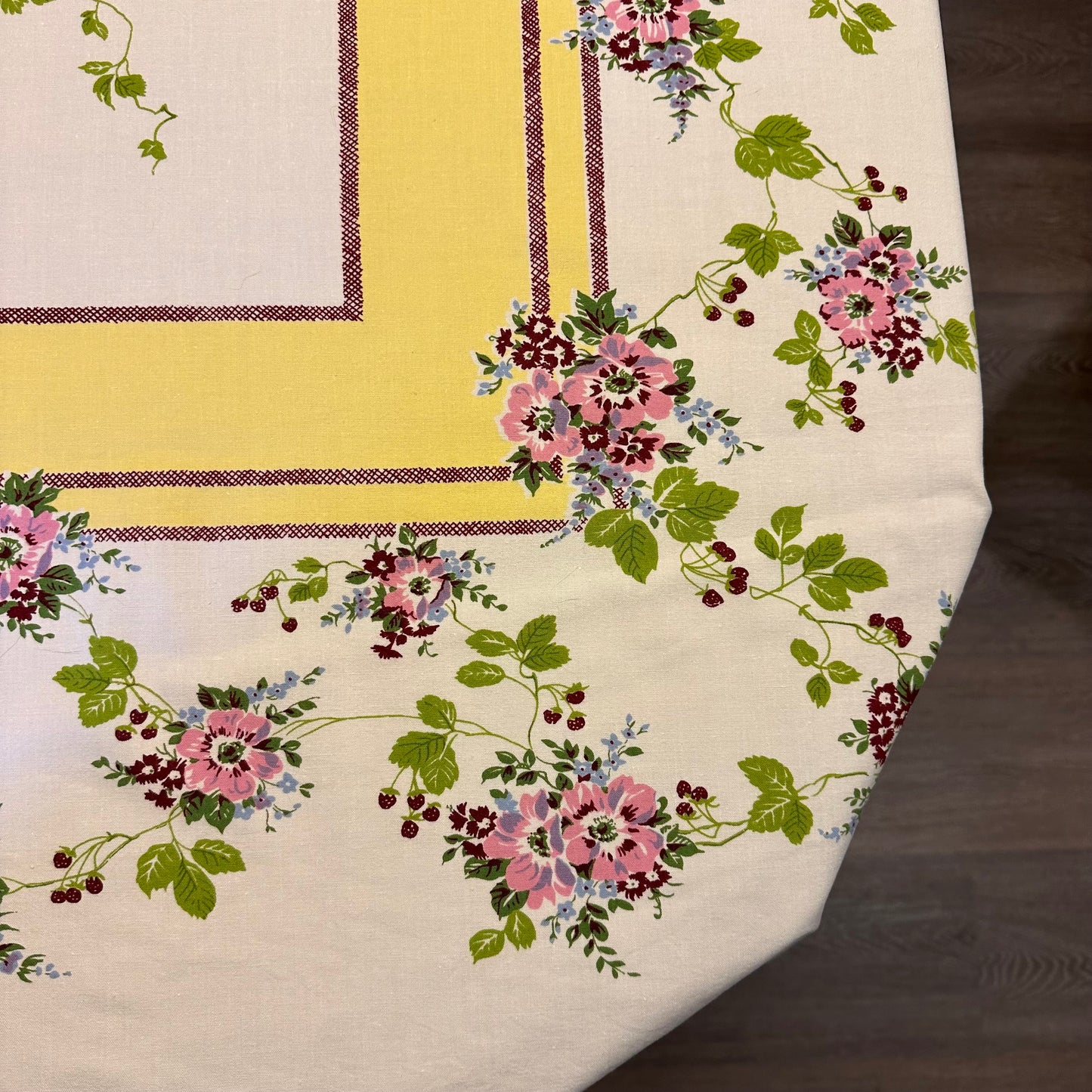 Pink Floral and Yellow Border Tablecloth 47 X 51