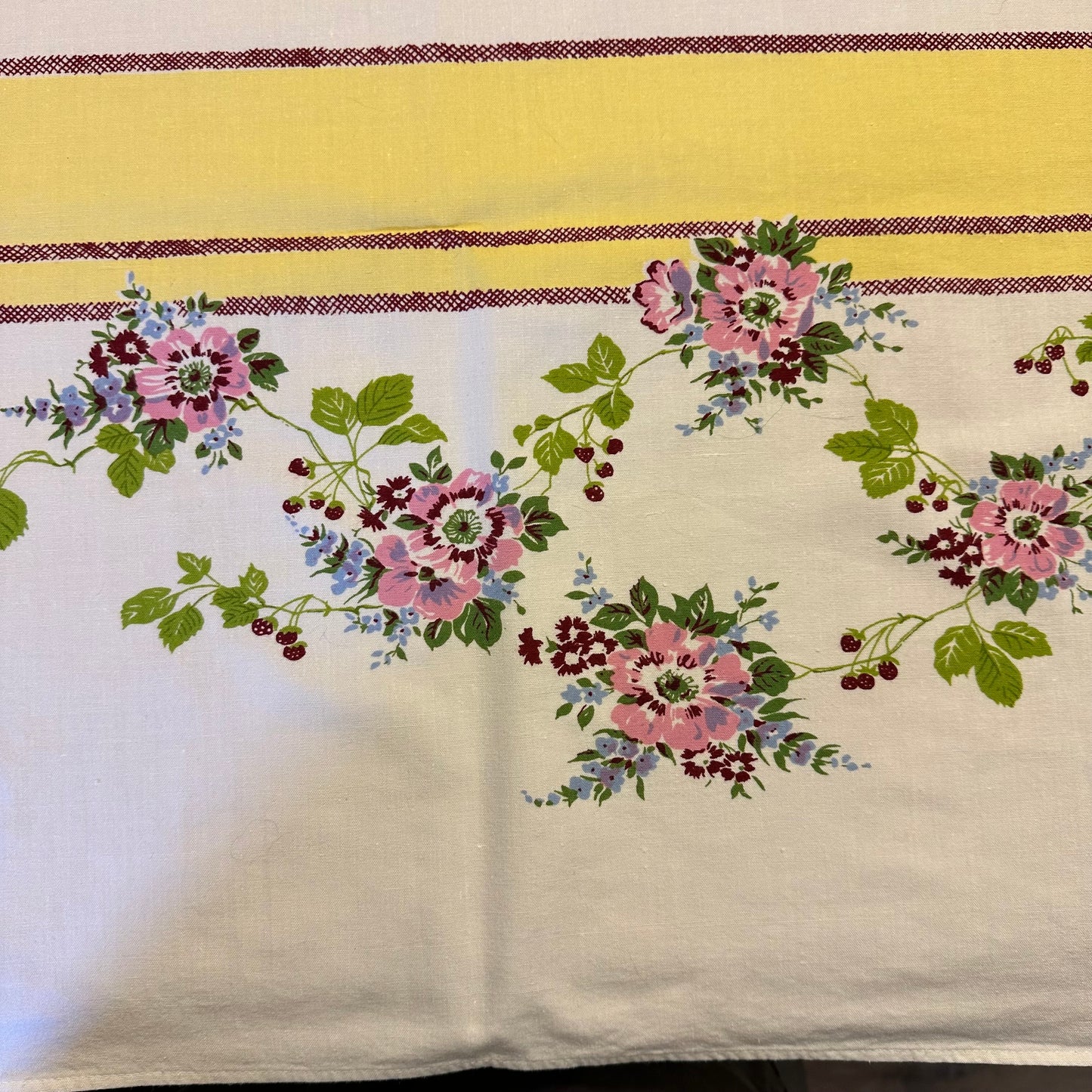 Pink Floral and Yellow Border Tablecloth 47 X 51
