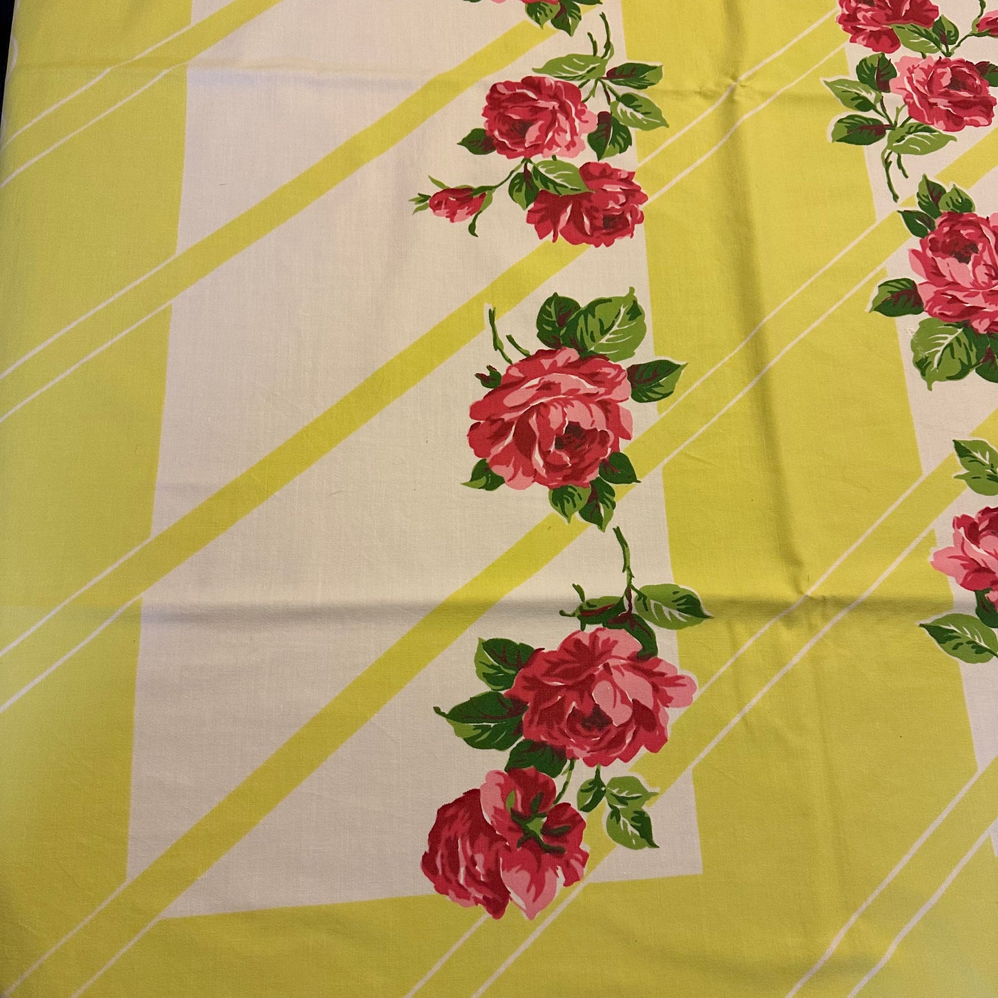 Red Floral and Bright Green Border Tablecloth 58 X 52