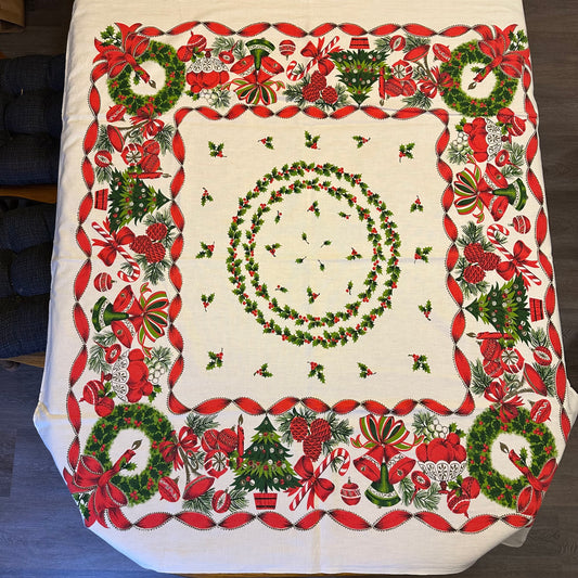 Christmas Tablecloth with Holly and Berries, 50 X 46
