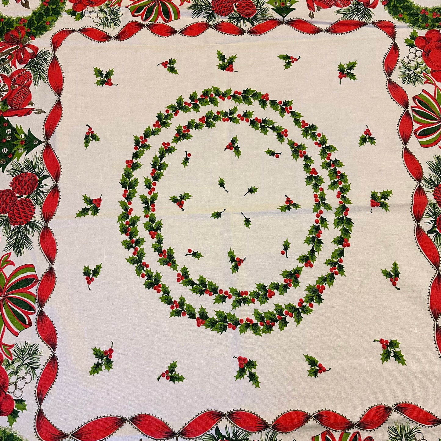 Christmas Tablecloth with Holly and Berries, 50 X 46