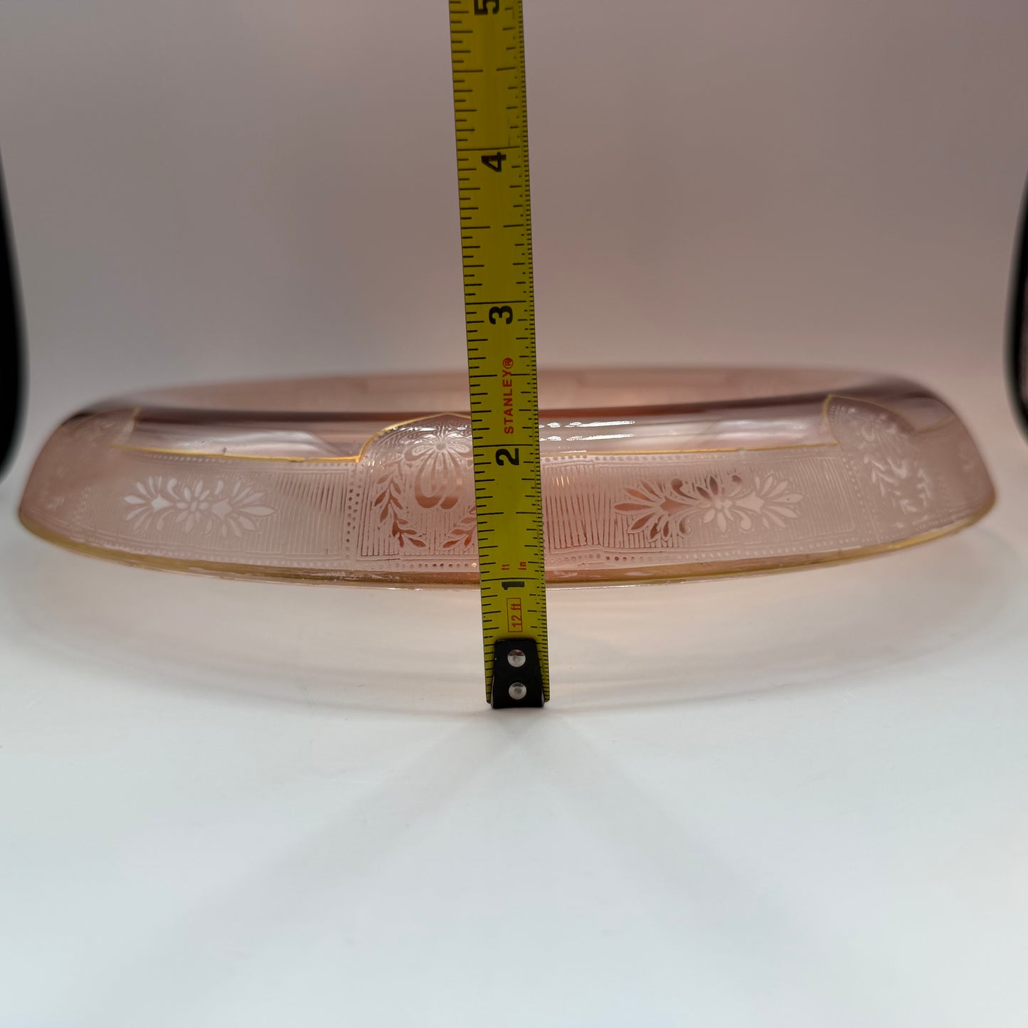 Pink Depression Glass Console Bowl, Rolled Edge And Gold Accents
