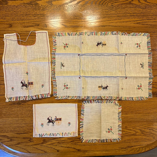 Children's Linen Place Setting,  Cross Stitched Horse and Buggy
