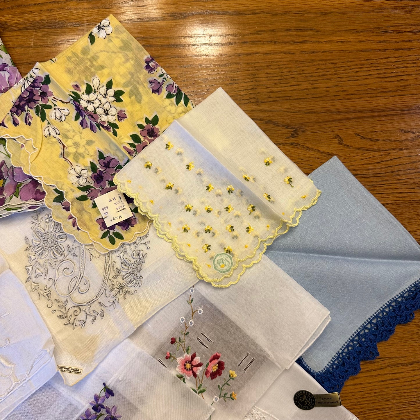 Vintage Hankies, Mixed Lot of 13, Mostly New With Sticker