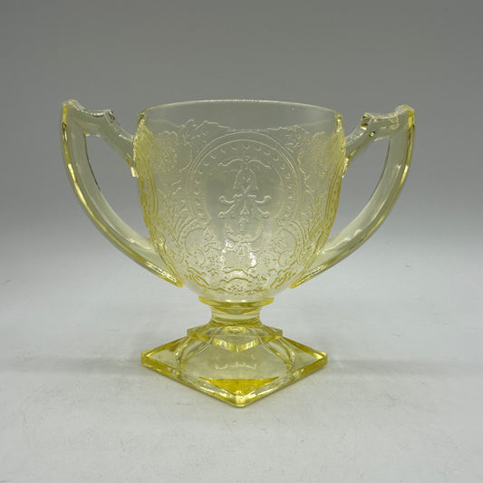 Indiana Glass Yellow Footed Sugar Bowl, Horseshoe Pattern