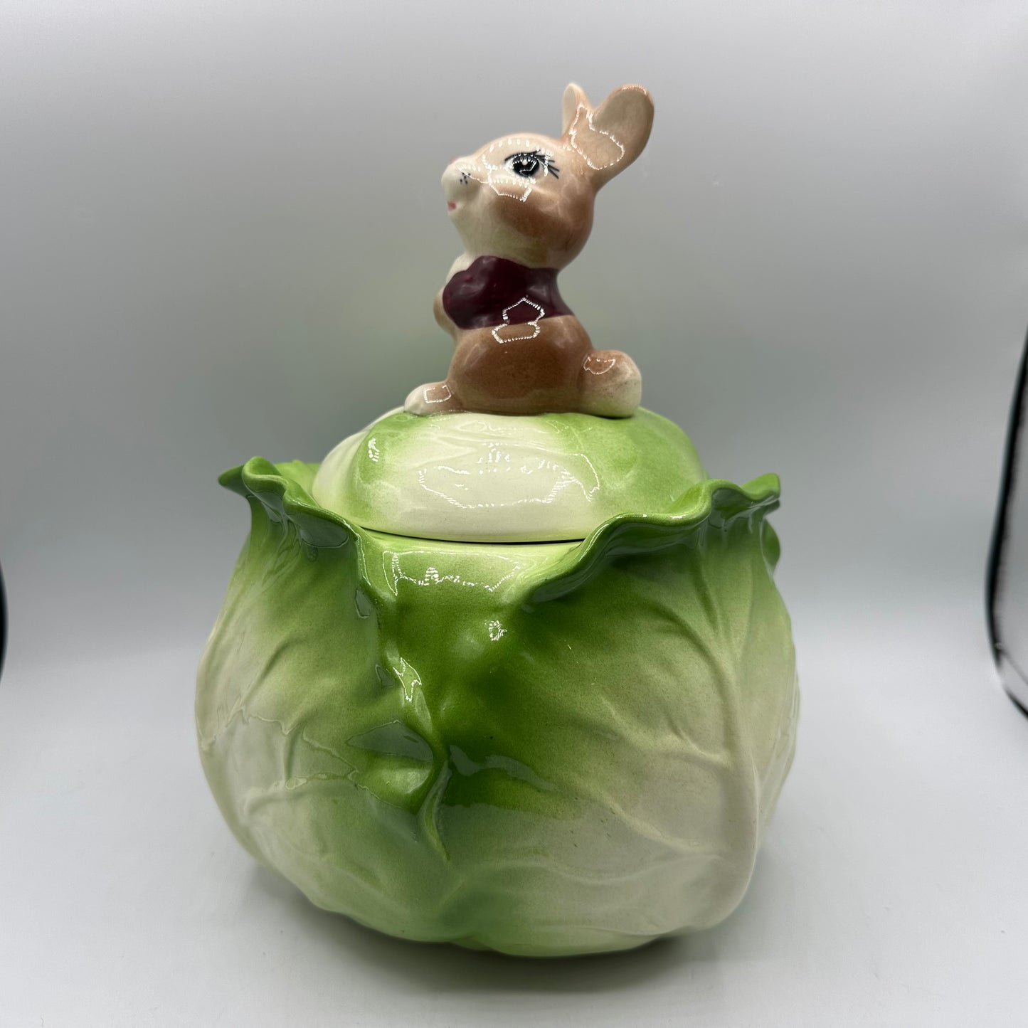 Metlox Poppytrail Rabbit on Cabbage Cookie Jar, 1960s