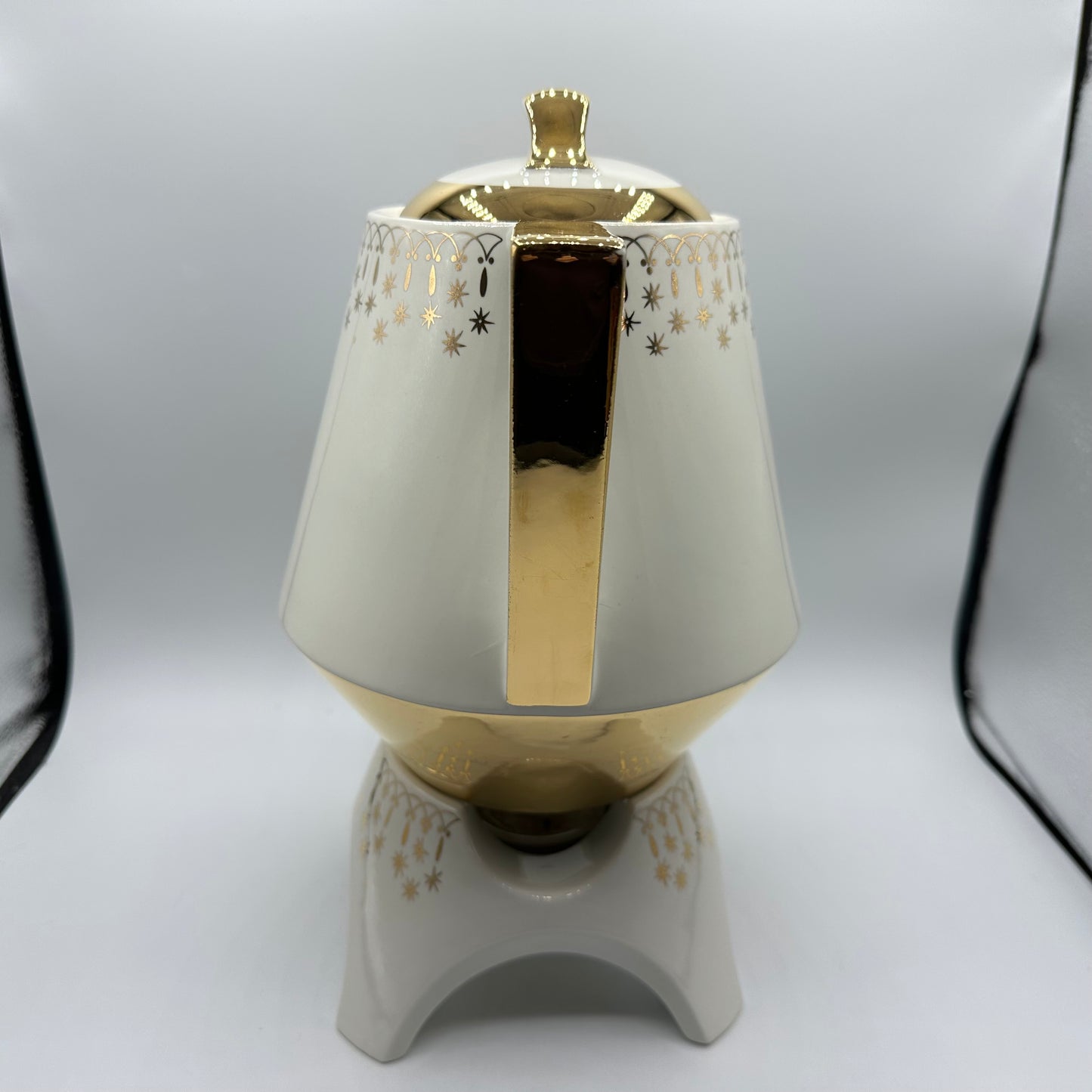 Hall China Flare-Ware Coffee Pot and Warmer, Gold Lace Pattern