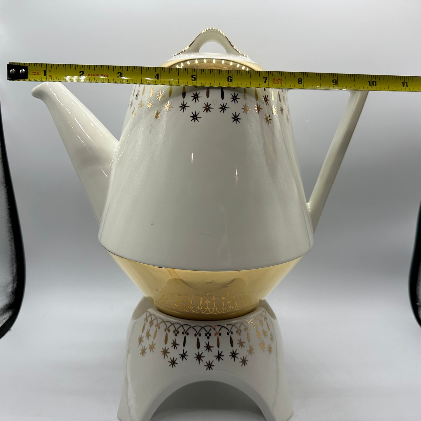 Hall China Flare-Ware Coffee Pot and Warmer, Gold Lace Pattern