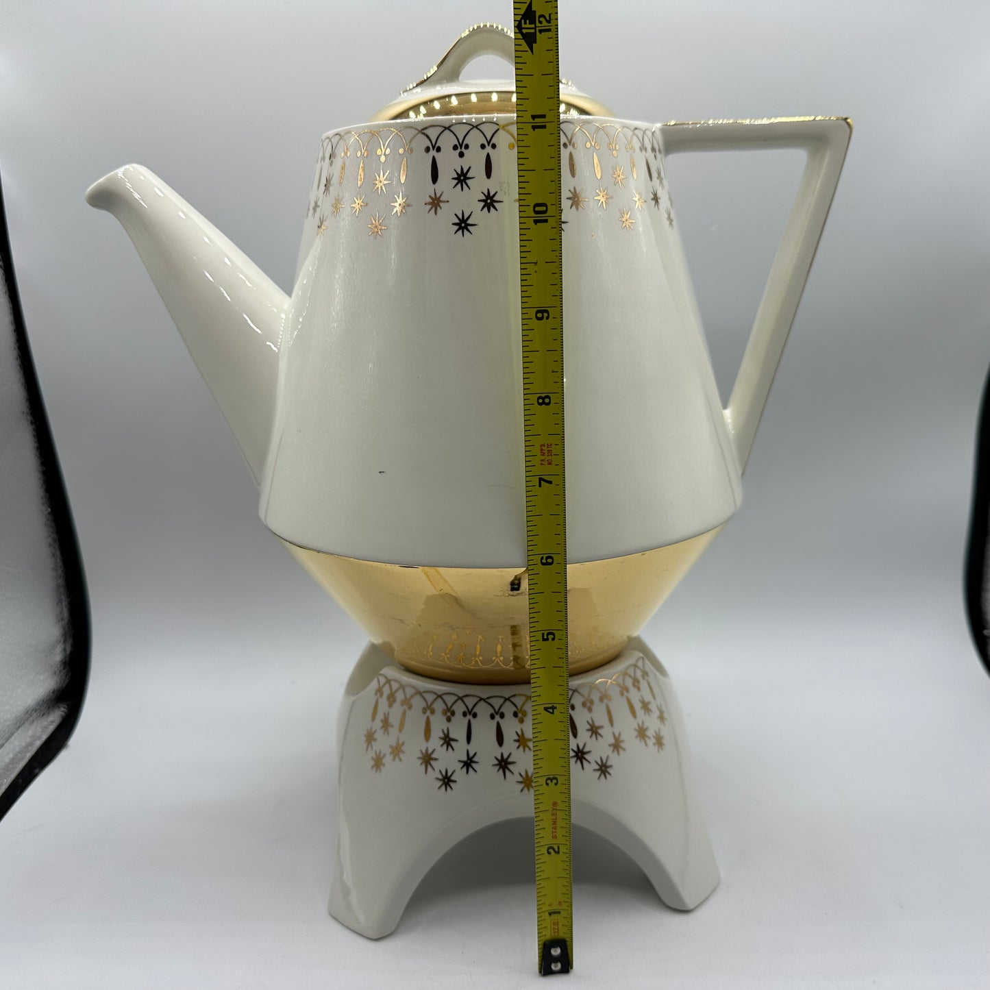 Hall China Flare-Ware Coffee Pot and Warmer, Gold Lace Pattern