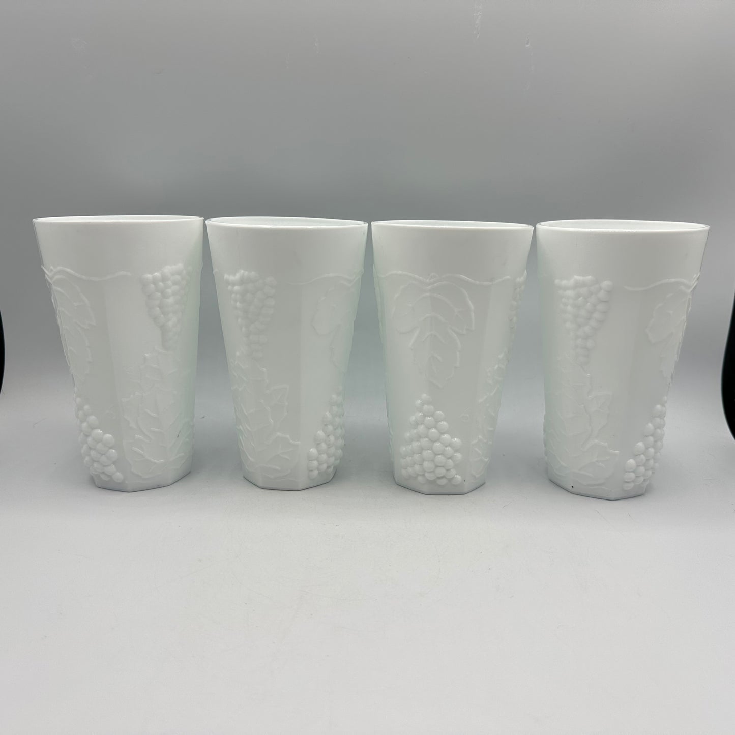 Indiana Glass Colony Harvest Pitcher and 7 Tumblers, Milk Glass
