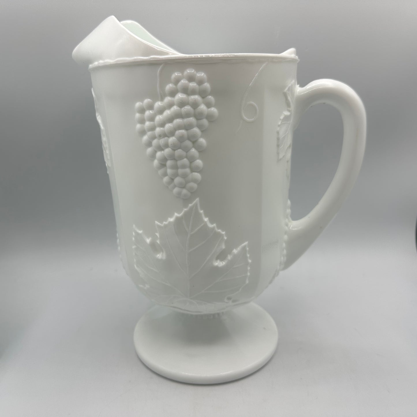 Indiana Glass Colony Harvest Pitcher and 7 Tumblers, Milk Glass