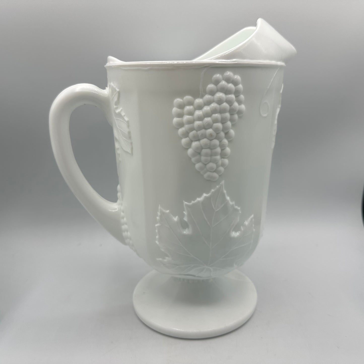 Indiana Glass Colony Harvest Pitcher and 7 Tumblers, Milk Glass