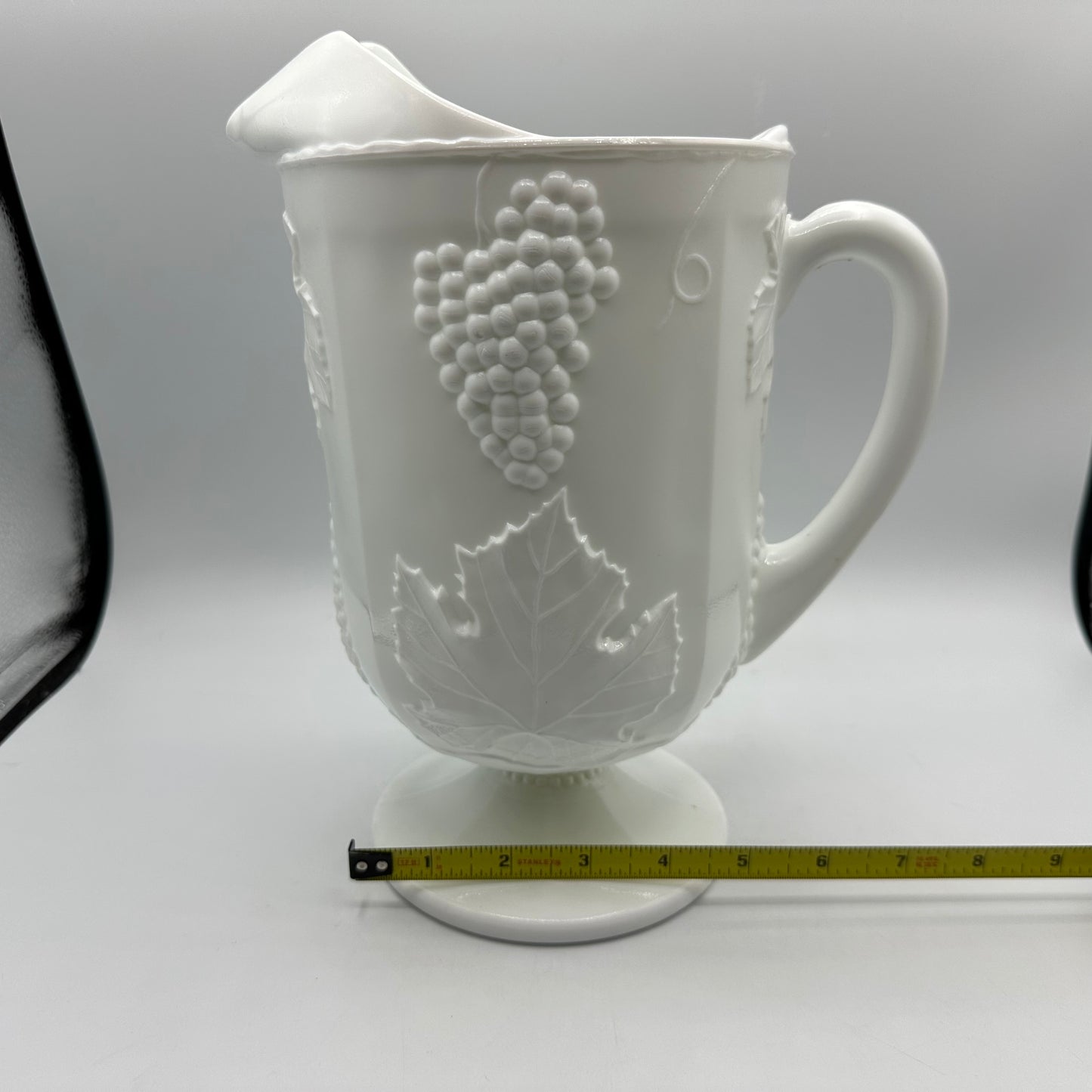 Indiana Glass Colony Harvest Pitcher and 7 Tumblers, Milk Glass