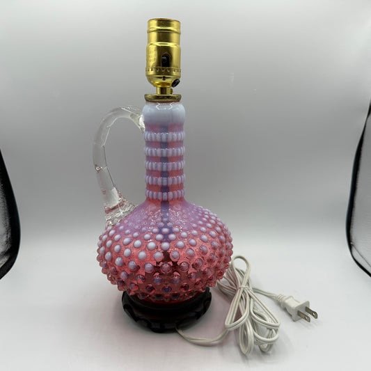 Fenton Cranberry Opelescent Hobnail Lamp, Electric
