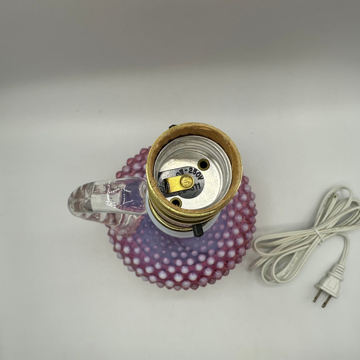 Fenton Cranberry Opelescent Hobnail Lamp, Electric