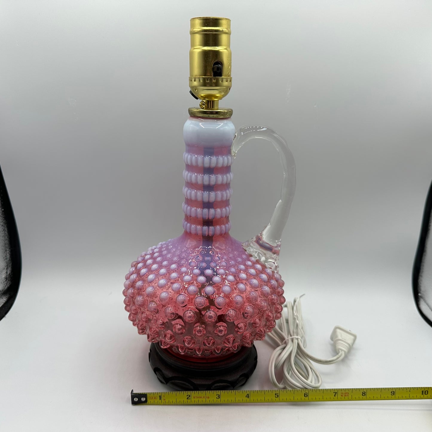Fenton Cranberry Opelescent Hobnail Lamp, Electric
