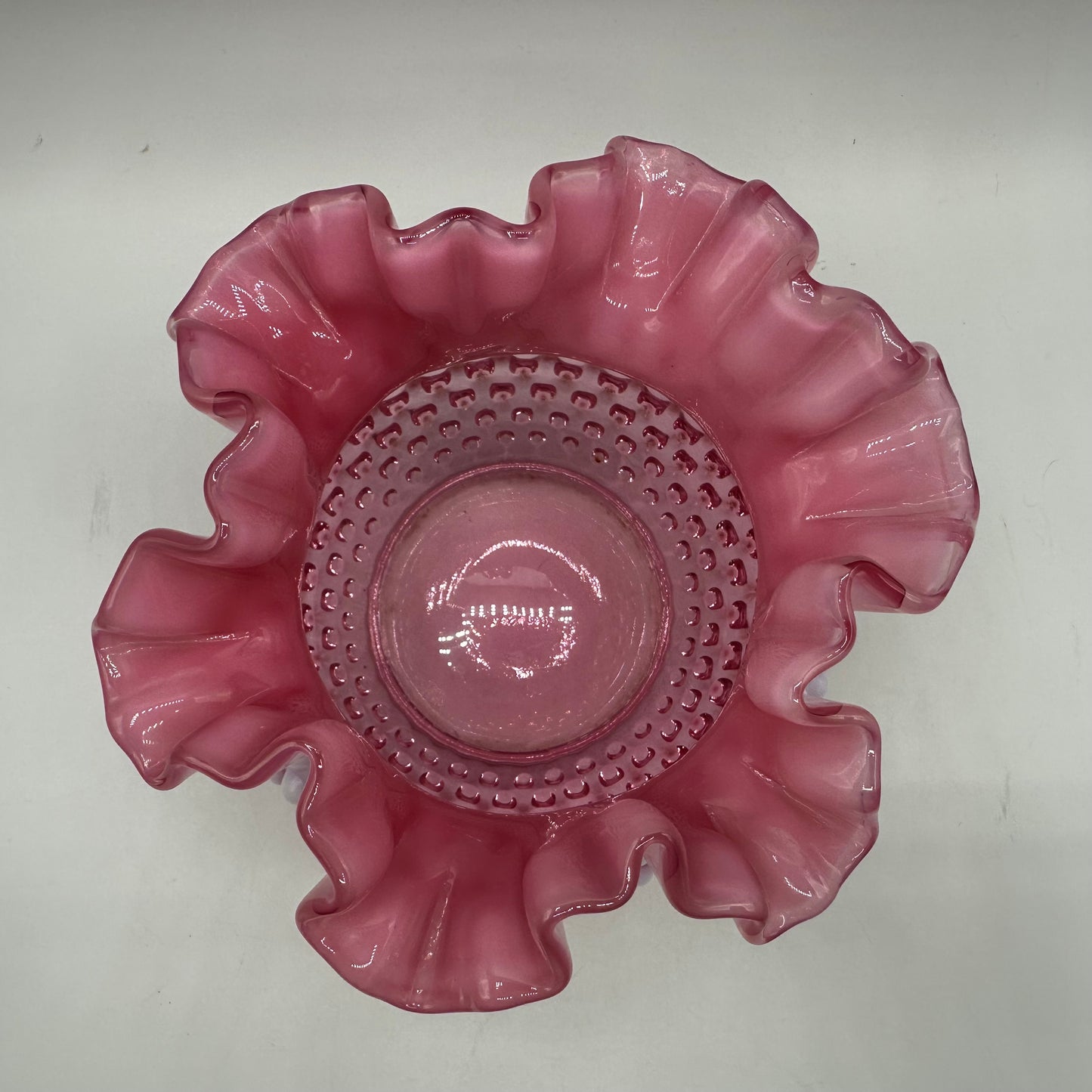 Fenton Cranberry Opalescent Hobnail Double Crimped Vase 4.75" Tall