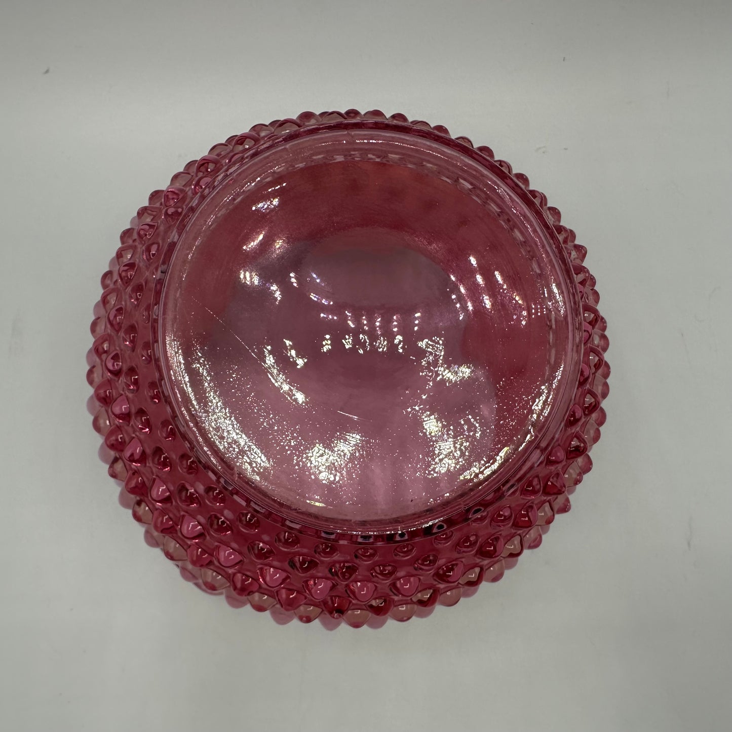 Fenton Cranberry Opalescent Hobnail Double Crimped Vase 4.75" Tall