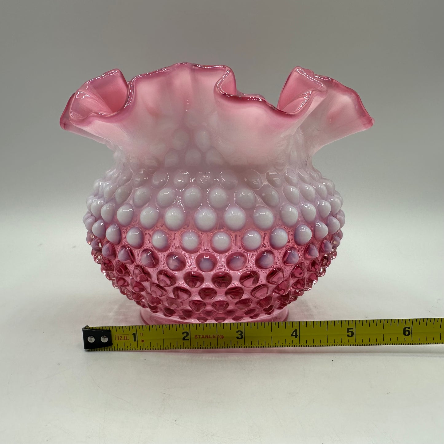 Fenton Cranberry Opalescent Hobnail Double Crimped Vase 4.75" Tall