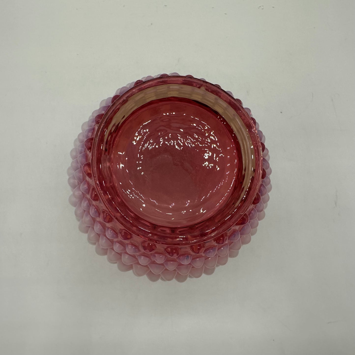 Fenton Cranberry Opalescent Hobnail Crimped Triangle Vase 5" Tall