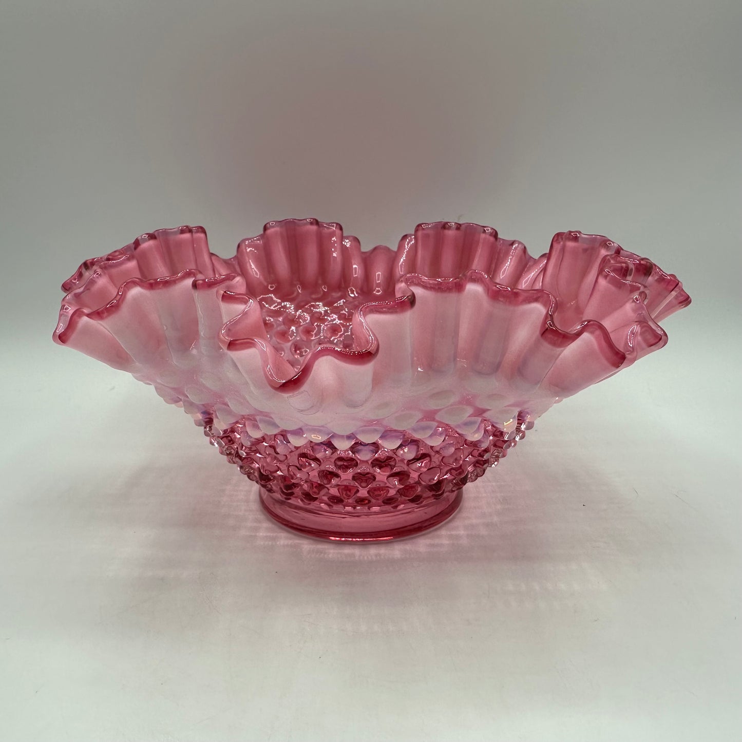 Fenton Cranberry Opalescent Hobnail Ruffled 9" Bowl