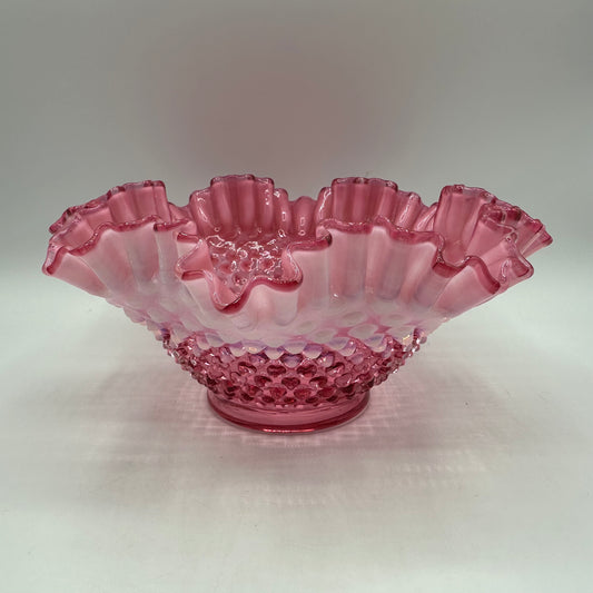 Fenton Cranberry Opalescent Hobnail Ruffled 9" Bowl
