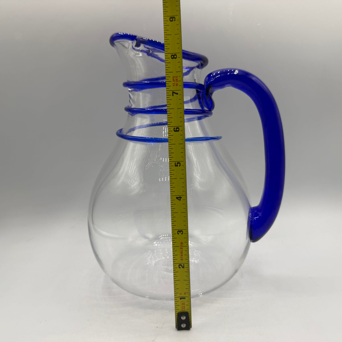 G Brian Art Glass Pitcher, Cobalt Spiral Wrap & Handle