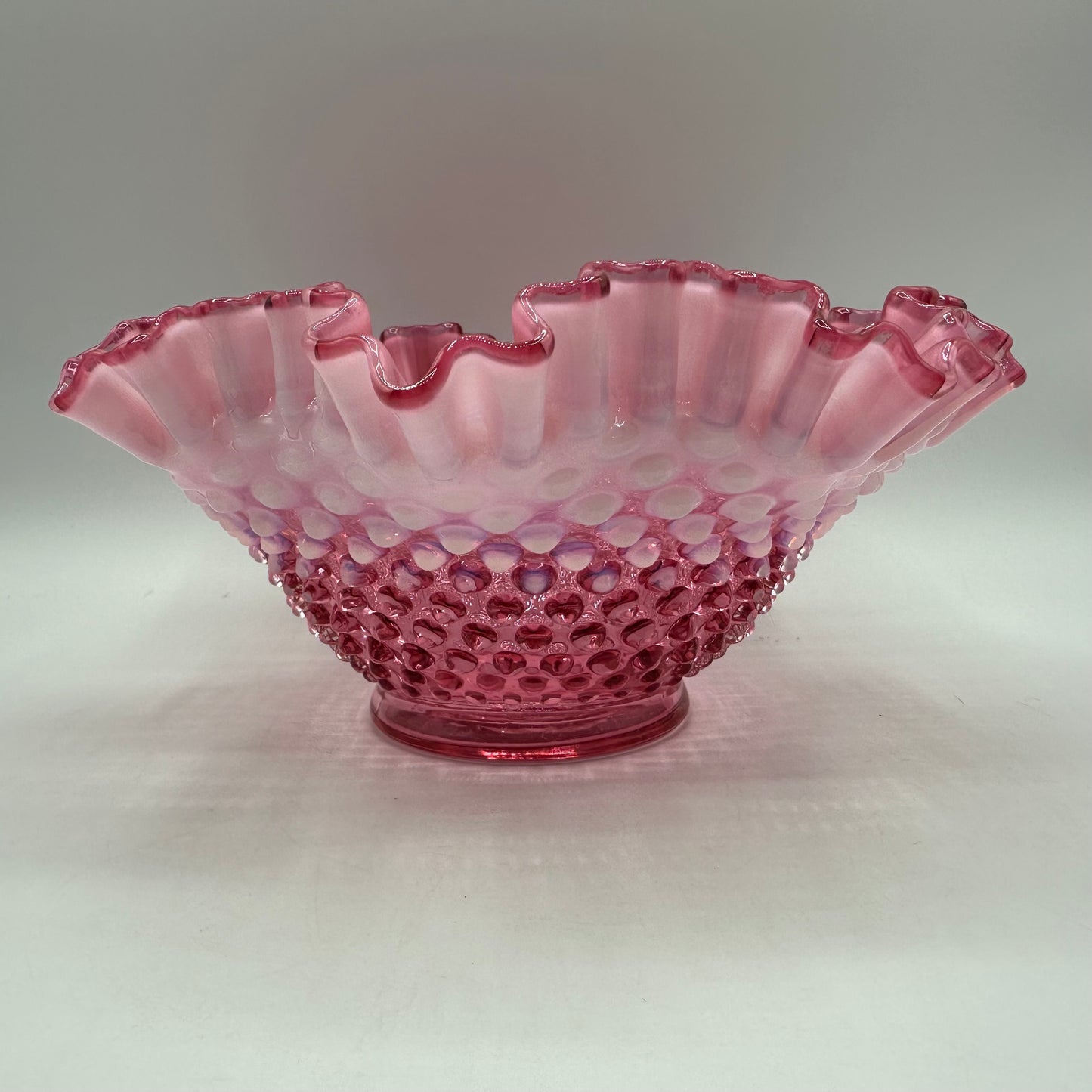 Fenton Cranberry Opalescent Hobnail Ruffled 9" Bowl