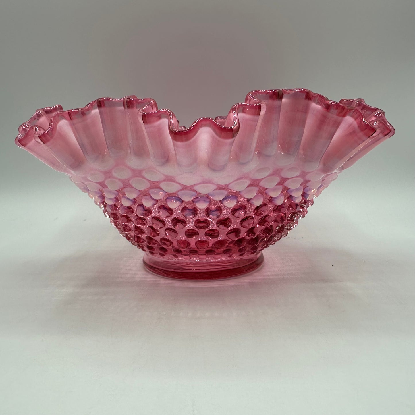 Fenton Cranberry Opalescent Hobnail Ruffled 9" Bowl