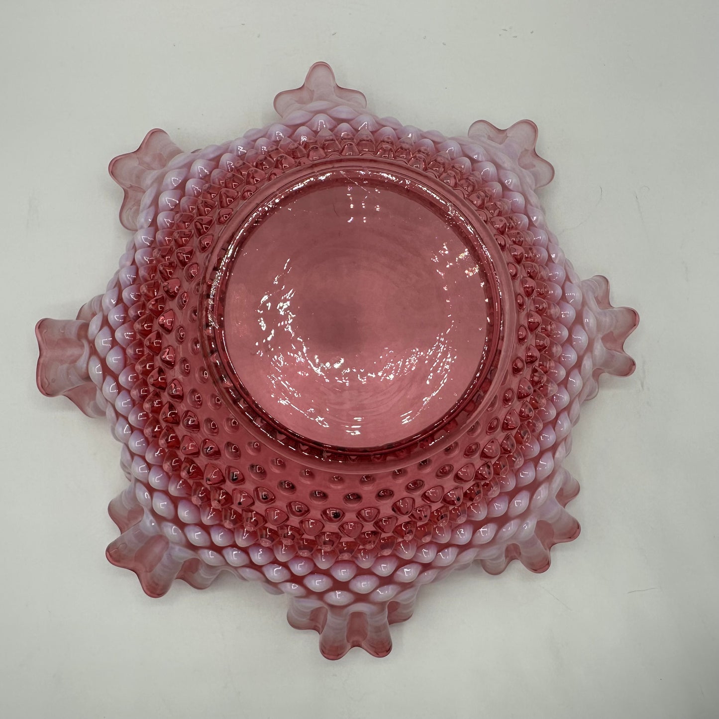 Fenton Cranberry Opalescent Hobnail Ruffled 9" Bowl